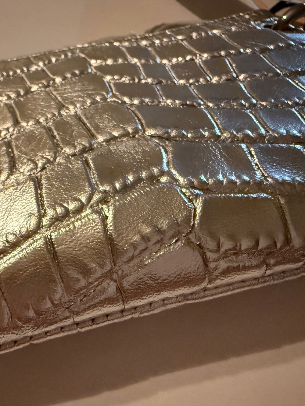 NWT Rebecca Minkoff Silver Croc-Embossed Clip Pouch NEW Clutch/Charm - Picture 4 of 11